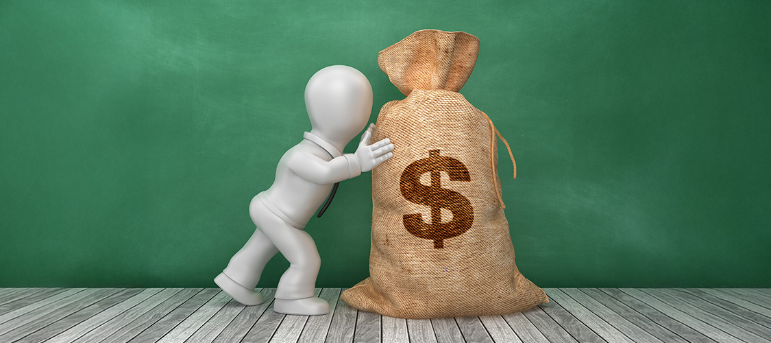 Illustration of person pushing a bag of money