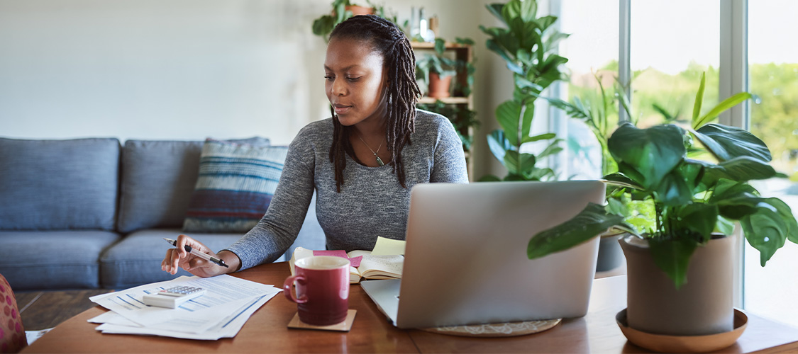 Woman working on a laptop