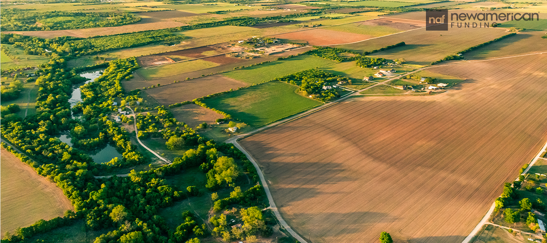 An aerial shot of a rural area.
