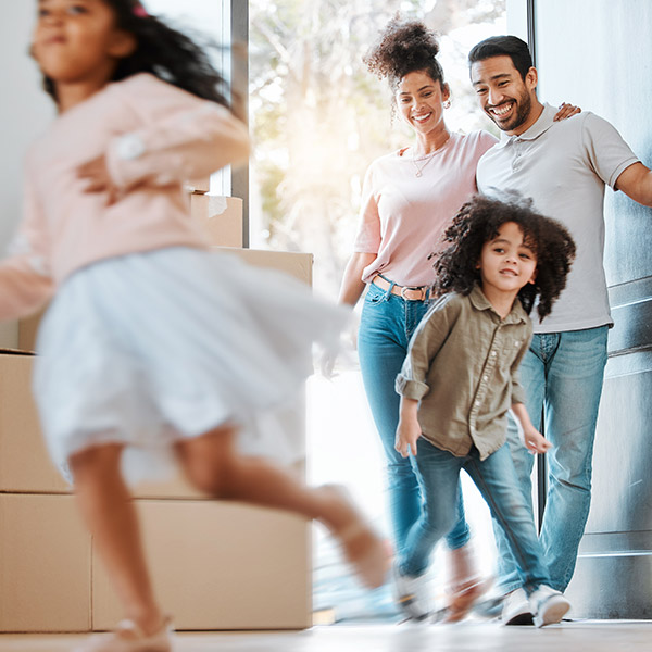 happy family moving into their new home