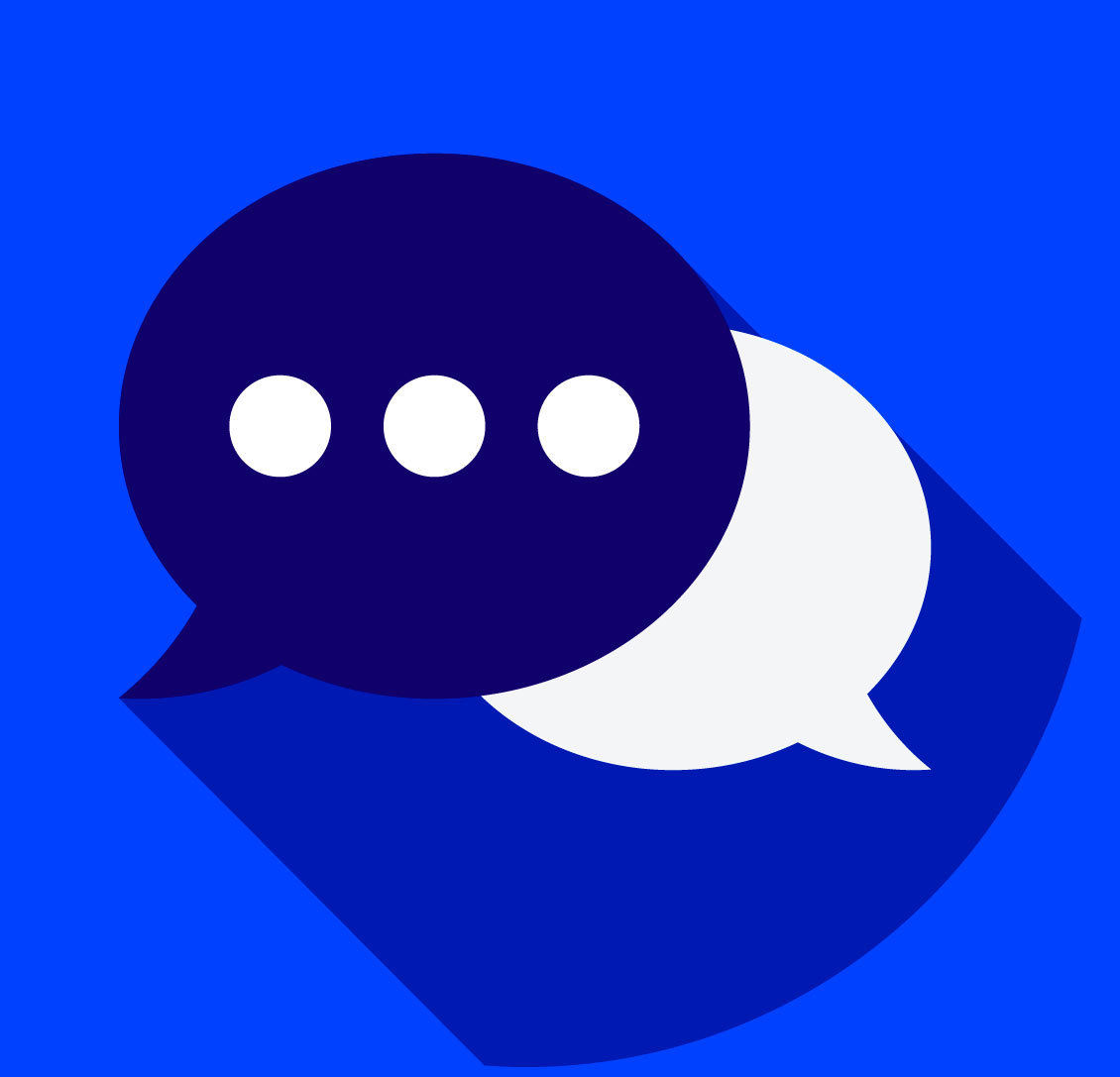 Two speech bubbles with ... inside, symbolising a quote or conversation