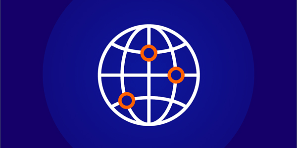 Icon of a globe with marked connection points, representing country partners