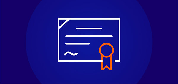 Illustration of a certificate with a ribbon badge, representing accreditation or qualification