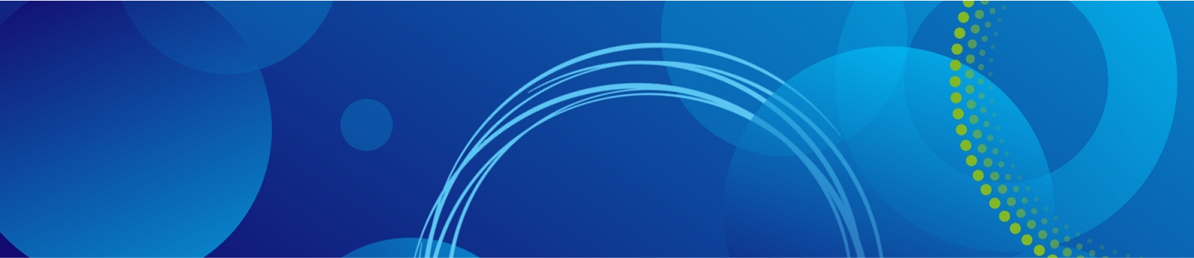 Abstract blue background with overlapping circles and green dotted wave pattern