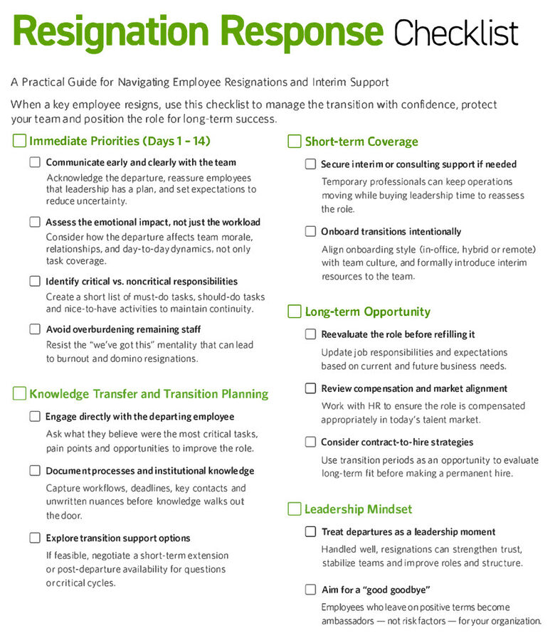Resignation response checklist