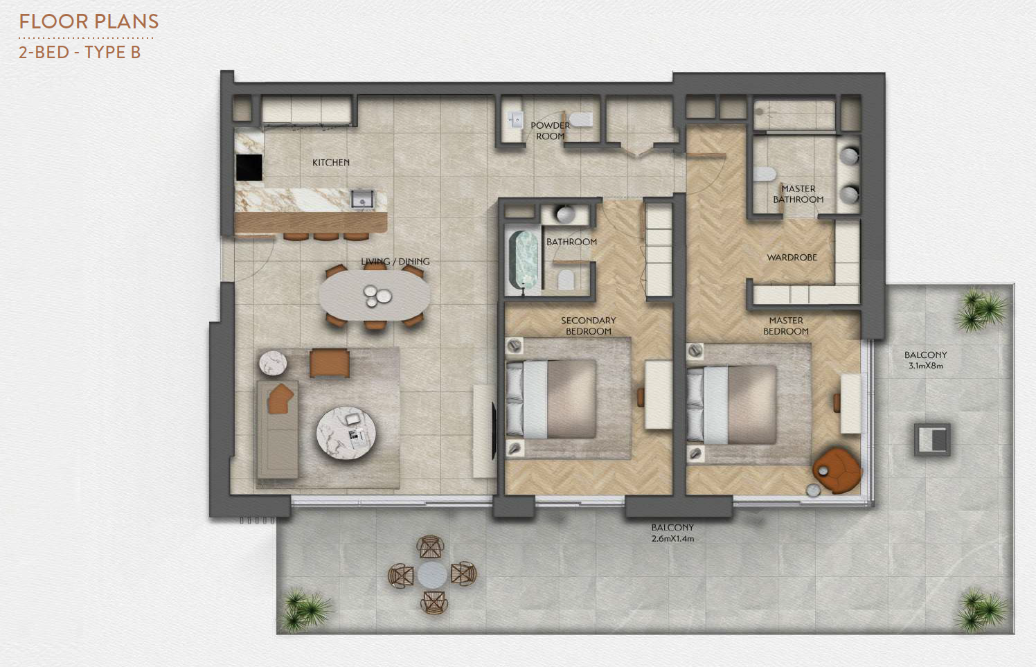 Sama Yas 2 bedroom Type b floor plan
