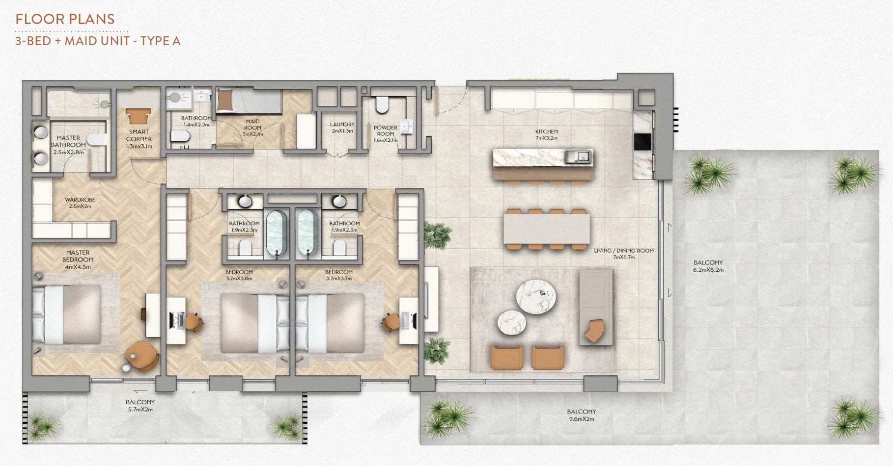Sama Yas 3 bedroom plus maid typeb floor plan