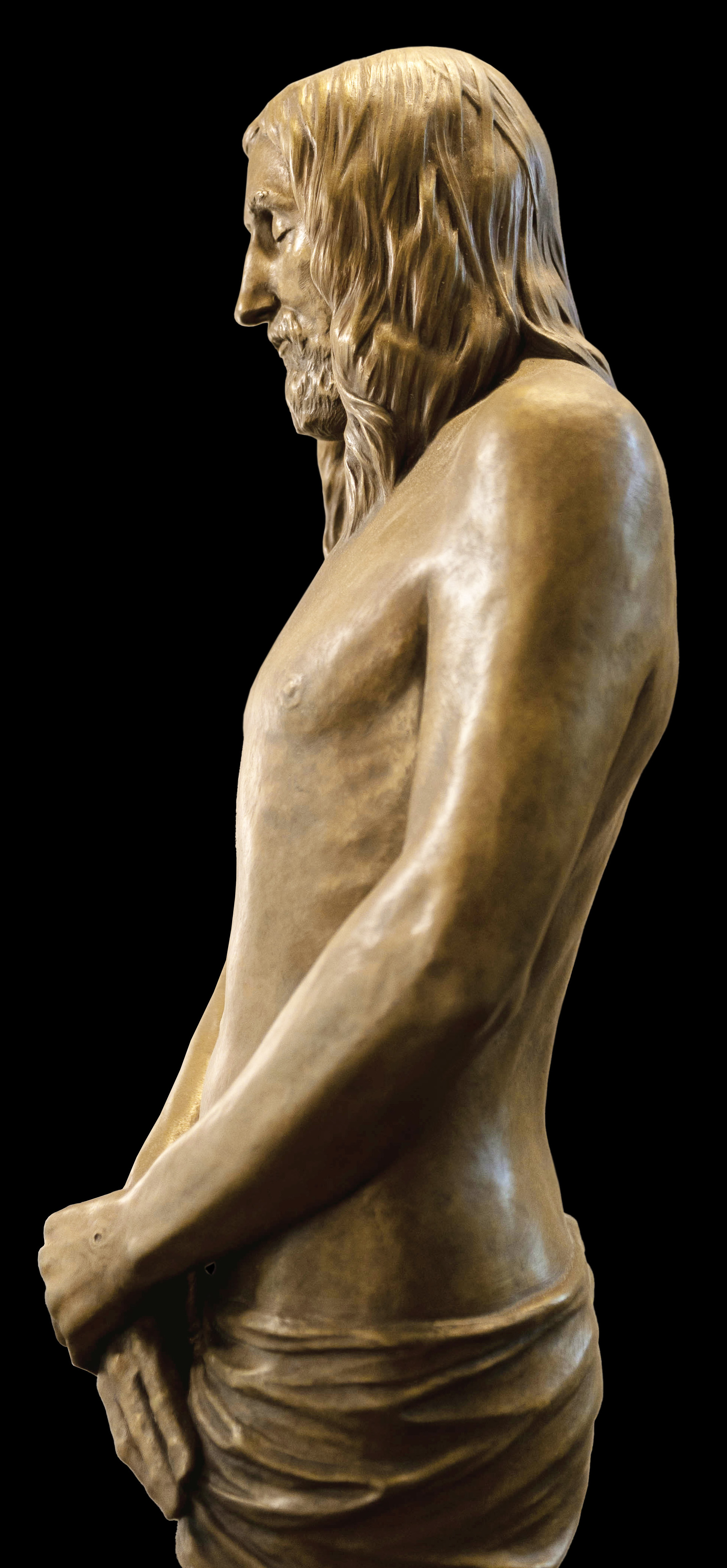 Vista lateral de la escultura del hombre del Sudario. (Crédito: Colección de Derechos de Autor de Gilbert Lavoie)