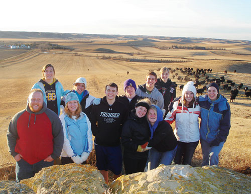 Duppong (right) brings students from the University of Mary to her family farm in Haymarsh, N.D., during her time as a FOCUS missionary. (Courtesy of the Duppong family)