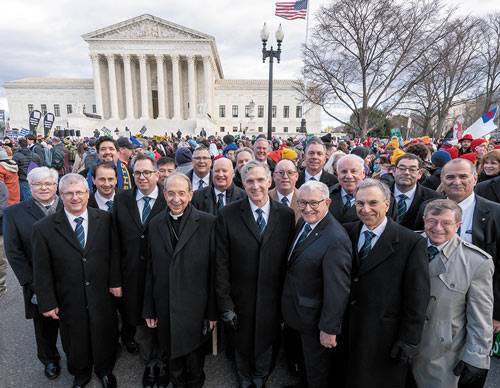 Members of the Knights of Columbus Board of Directors gather outside the U.S. Supreme Court Jan. 20 during the 50th annual March for Life