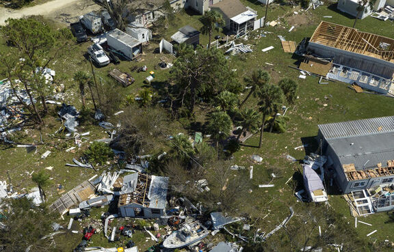Ariel view of damages houses and debris