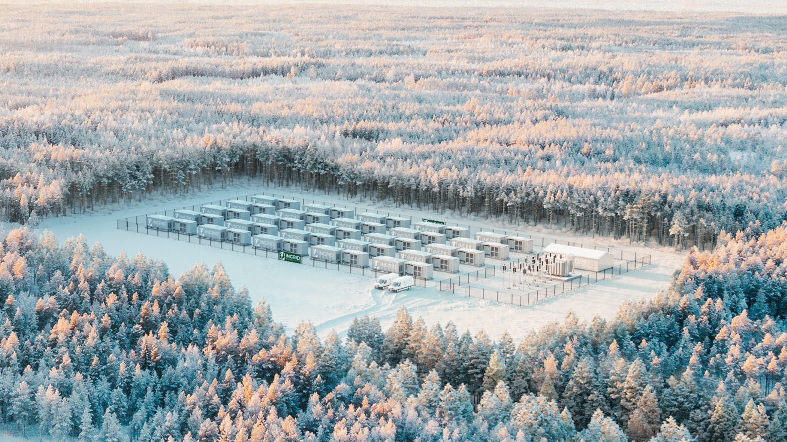 computer-generated picture of battery-storage park in Finland