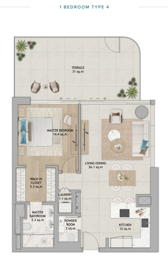 Fahid Beach Terraces Terraces apartment 1 bedroom type4 floor plan