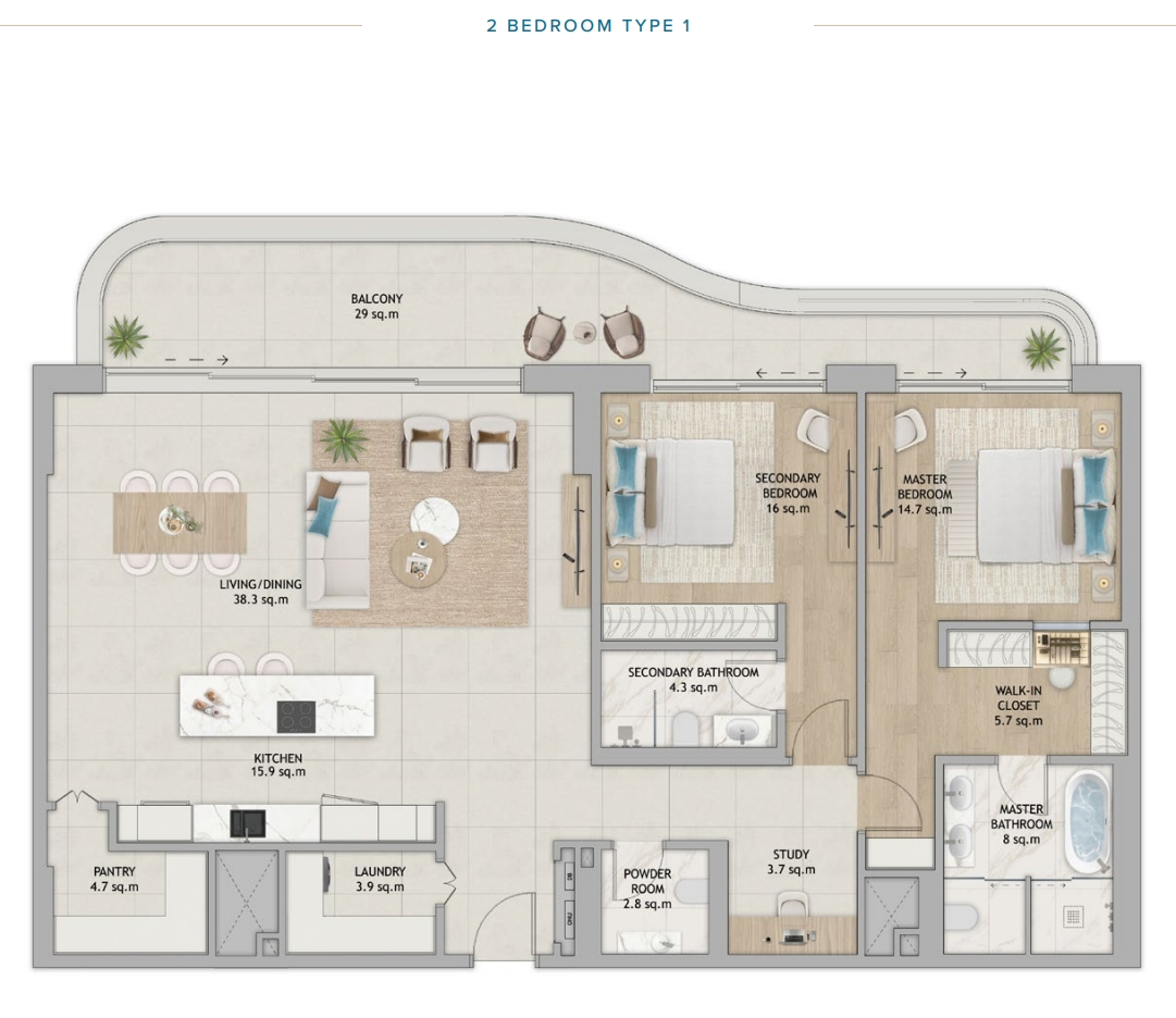 Fahid Beach Terraces Terraces apartment 2 bedroom type1 floor plan