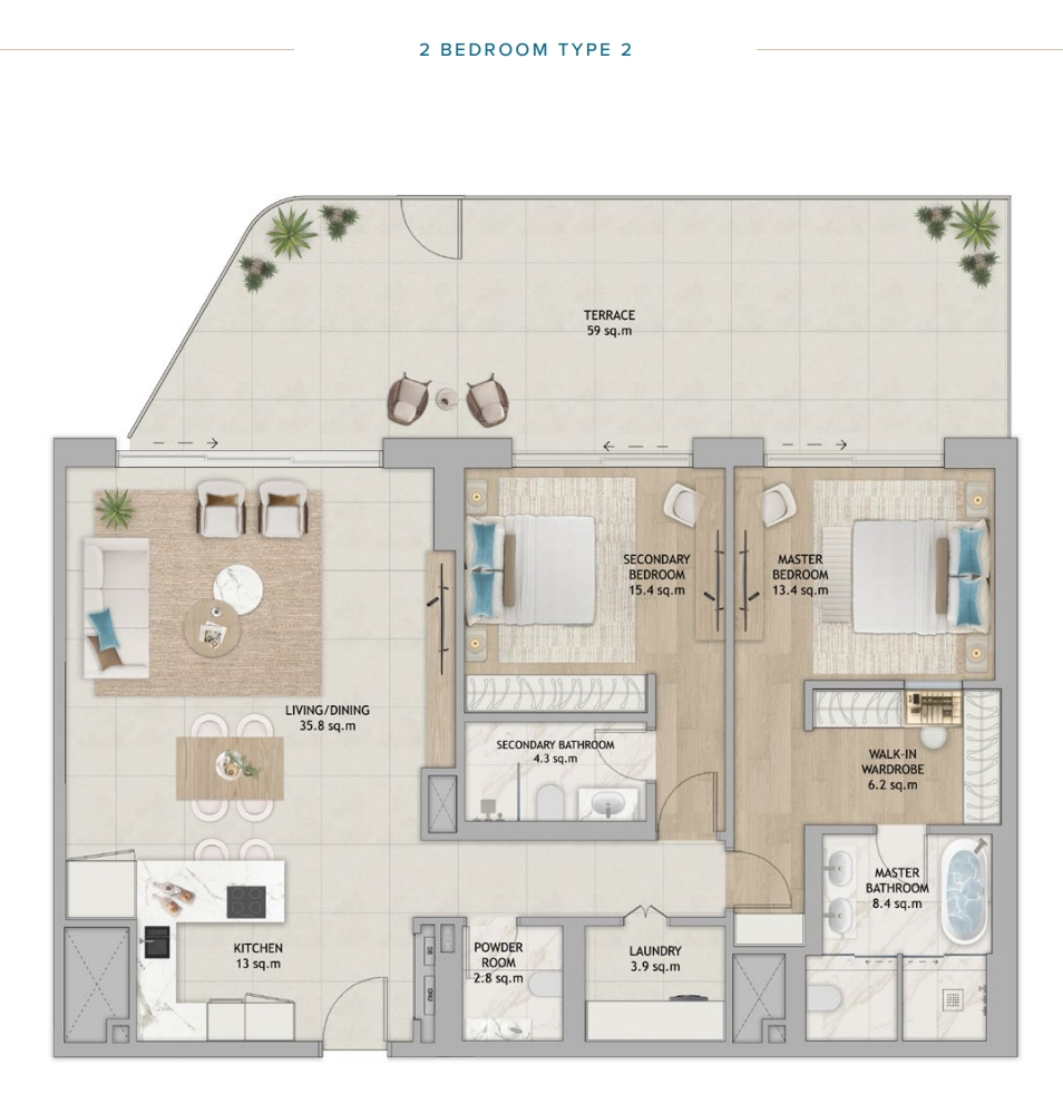 Fahid Beach Terraces Terraces apartment 2 bedroom type2 floor plan
