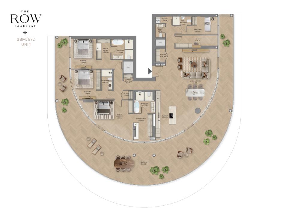 The Row Saadiyat 3 bedroom mansion 20B2 floor plan