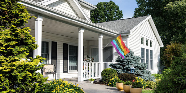 house with pride flag