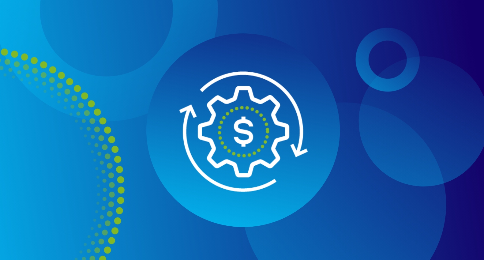 Icon showing Dollar sign inside a cog with arrows surrounding it in a 360 degree motion.