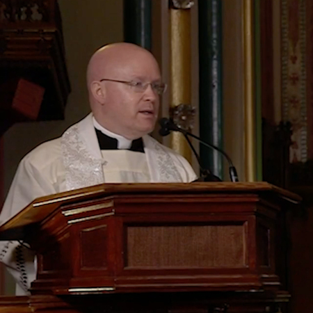 Father Roger Landry gives Permanent Observer Mission of the Holy See to the UN Address during Young Adult Vigil Saint Mary’s Church, Oct. 31, 2020.