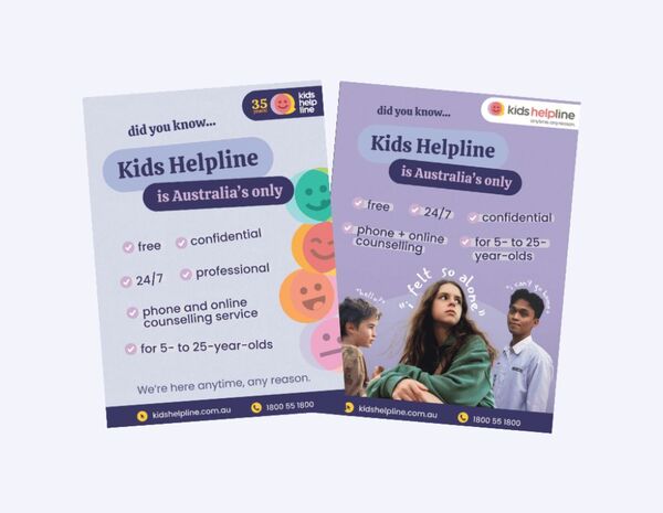 Two posters promoting Kids Helpline