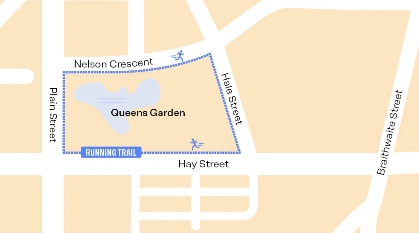 Running trail map Queens Gardens loop