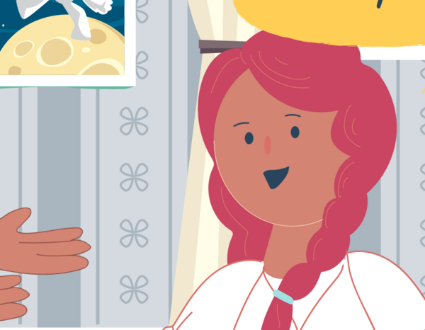 Illustration of young girl smiling while talking